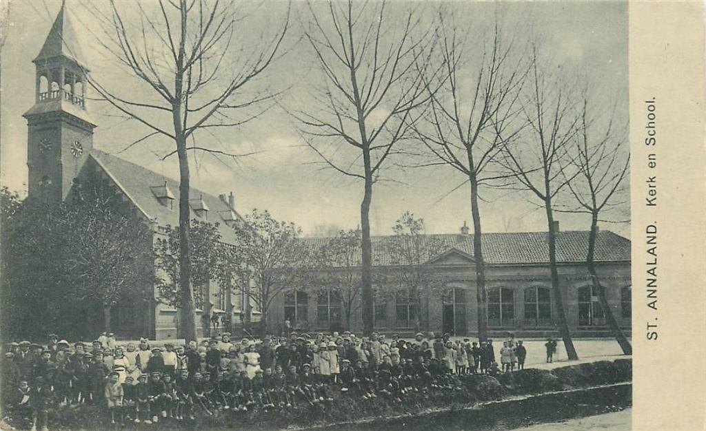 388-547-015 St Annaland Kerk en School, Verzenden, Voor 1920, Zeeland
