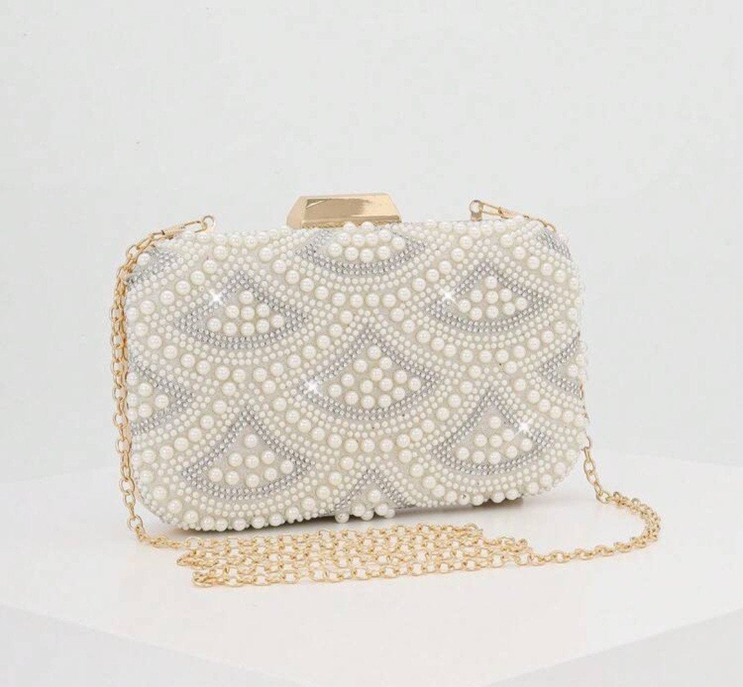 Nieuwe Avondtasje met Parels en Strass - Wit/Goud, Ophalen, Nieuw, Wit, Avondtasje