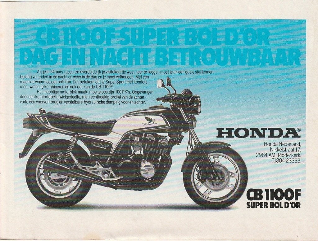 retro reclame 1983 Honda CB 1100F motor betrouwbaar, Verzenden, Overige typen