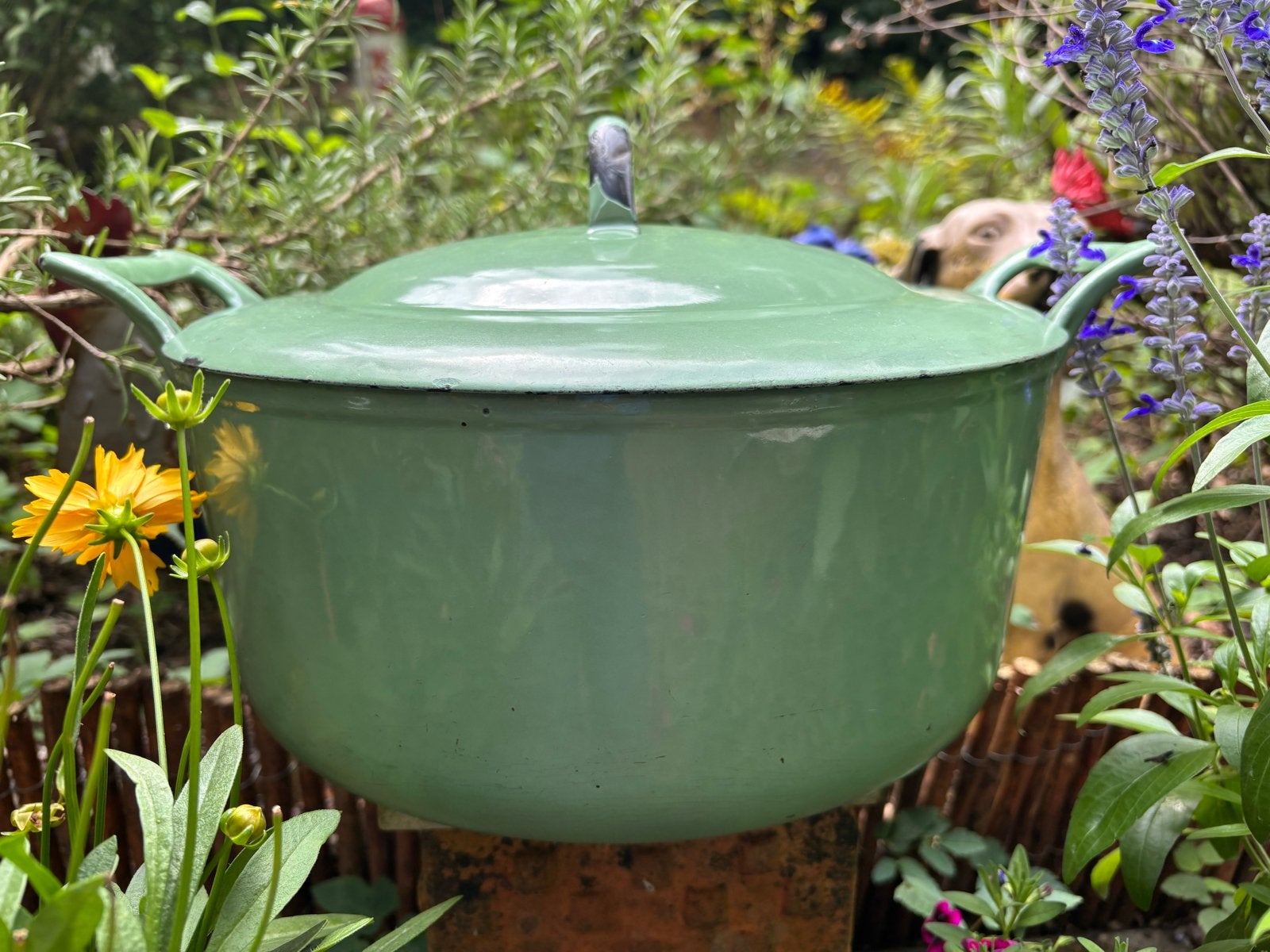 FE Belgium/le Creuset geemailleerde gietijzeren braadpan30cm, Huis en Inrichting, Keuken | Potten en Pannen, Gebruikt, Met deksel