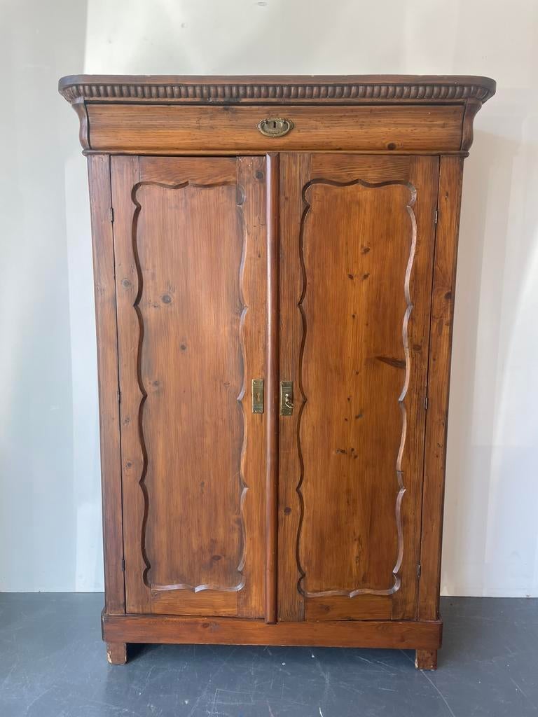 Vintage biedermeier meidenkast massief grenen, Huis en Inrichting, Kasten | Kledingkasten, Gebruikt, 100 tot 150 cm, 100 tot 150 cm