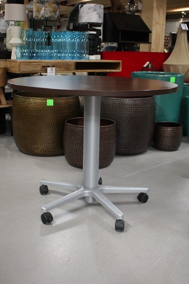 Ronde eettafel in hoogte verstelbaar naar bartafel + wielen, Ophalen, In hoogte verstelbaar, 60 tot 90 cm, Zo goed als nieuw