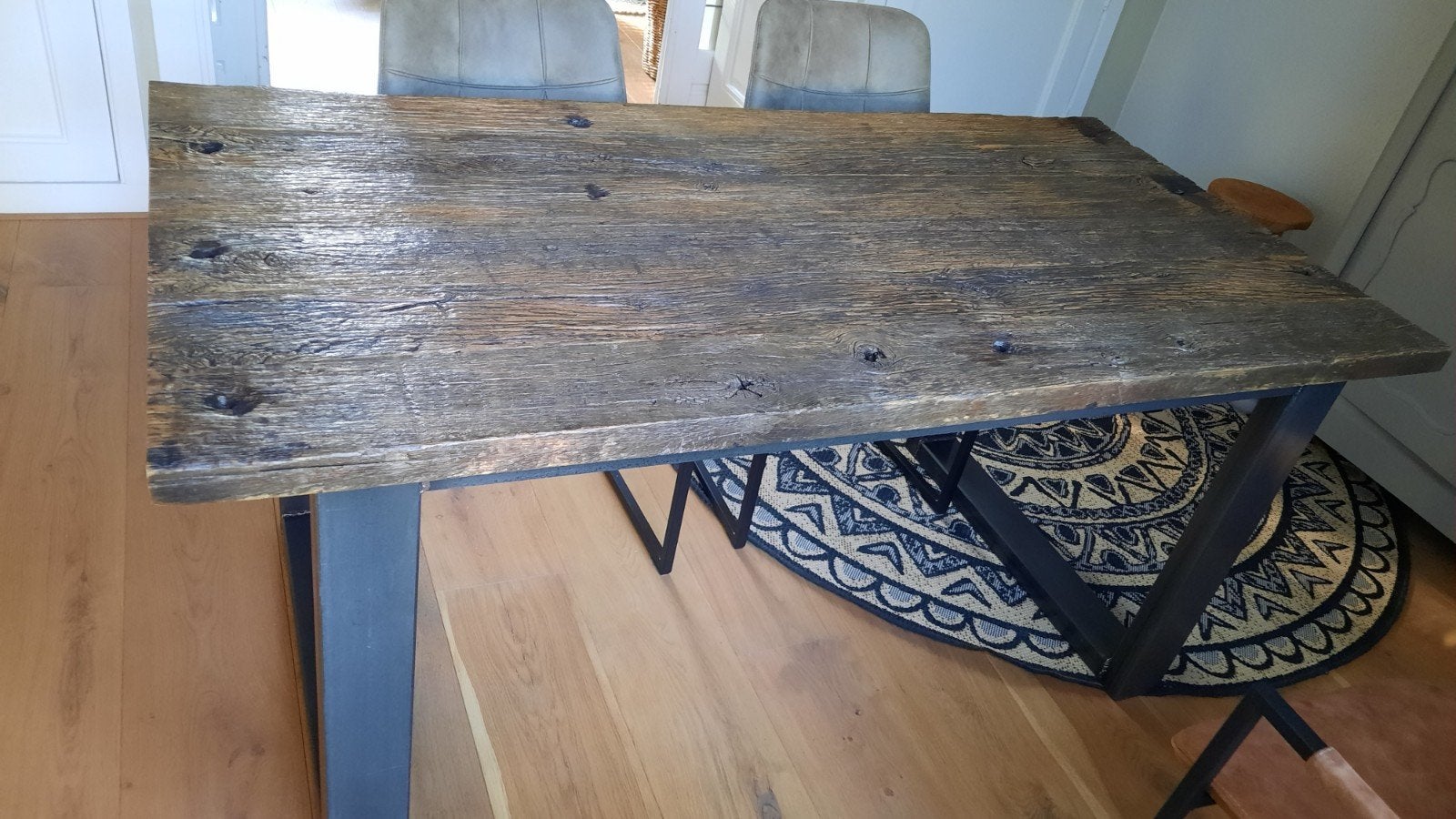 Robuust/industrieel eiken tafelblad 170 x 85, Huis en Inrichting, Tafels | Eettafels, Ophalen, Gebruikt, Eikenhout, 50 tot 100 cm