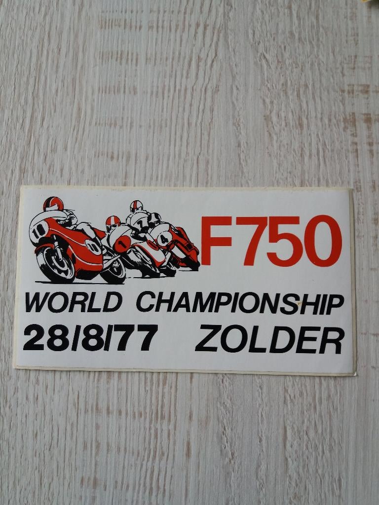 sticker F750 world championship 28/8/77 ZOLDER, Ophalen of Verzenden, Zo goed als nieuw, Sport