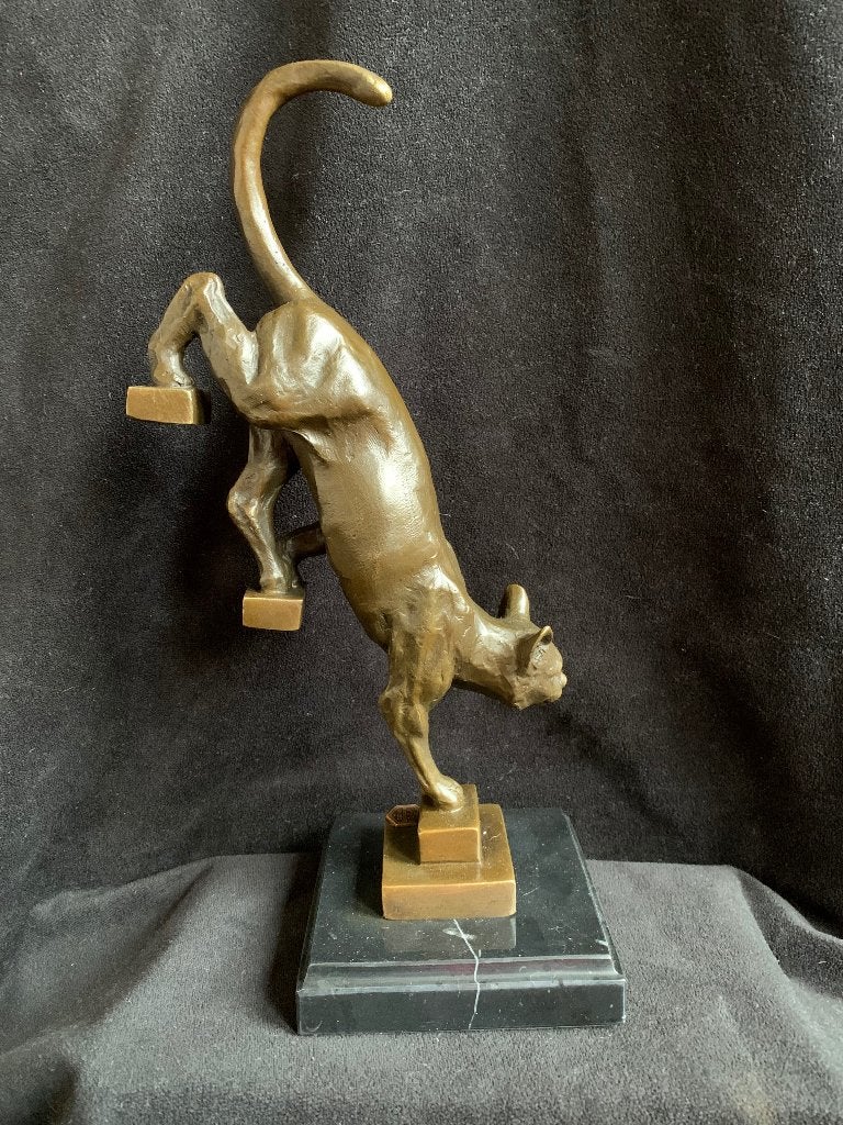 poes op trap, brons, Ophalen of Verzenden, Gemerkt, Brons, Beeld