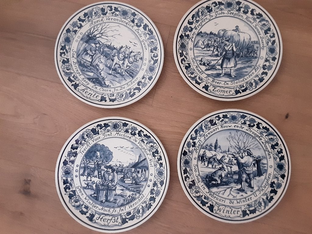 Delftsblauwe vier seizoenen decoratie borden, Antiek en Kunst, Ophalen