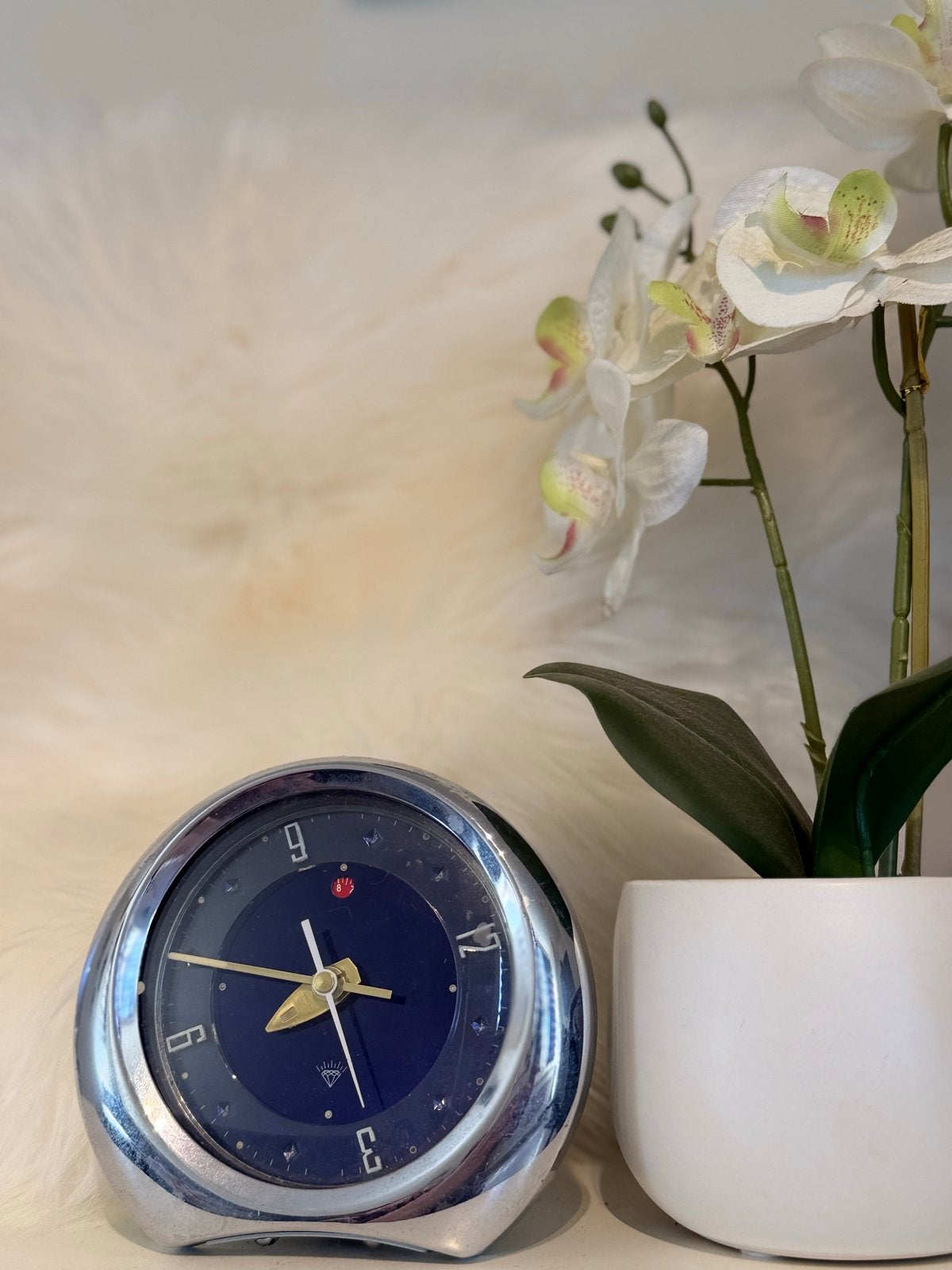 Vintage wekker met blauwe wijzerplaat, Ophalen of Verzenden