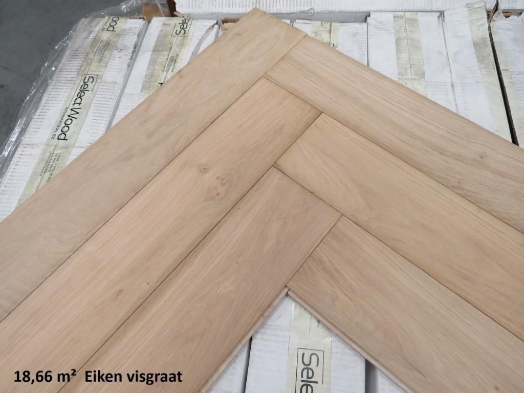 Opruiming eiken houten vloeren vanaf € 12,50 p/m², Ophalen, Nieuw, Vloerdelen of -planken, 10 m² of meer
