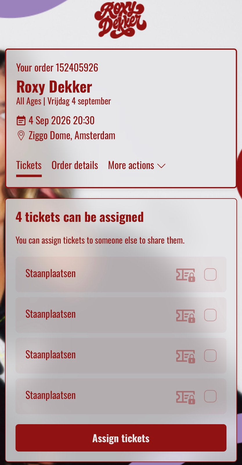 4x Roxy dekker ziggo dome 4 september staan. Prijs per stuk, Tickets en Kaartjes, Concerten | Nederlandstalig, Drie personen of meer