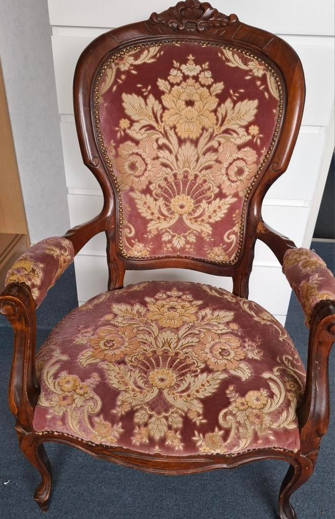 Oude fauteuil/stoel/barok stoel, Ophalen, Gebruikt, Bruin, Eén