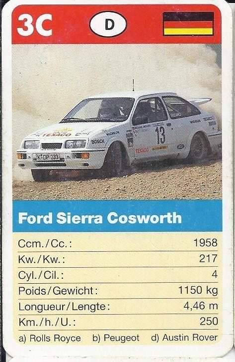 Kw4 autokaartje 3c ford sierra cosworth, Ophalen of Verzenden, Zo goed als nieuw, Auto's