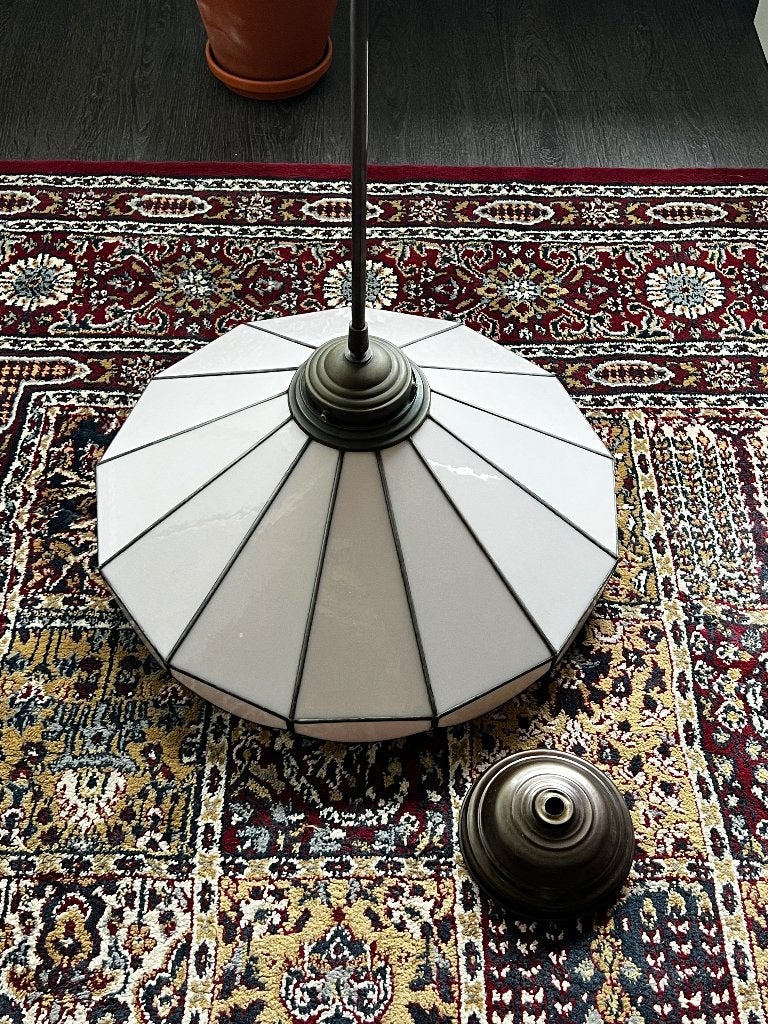 Vintage hanglamp lichtroze Tiffany, Ophalen, Gebruikt, Glas