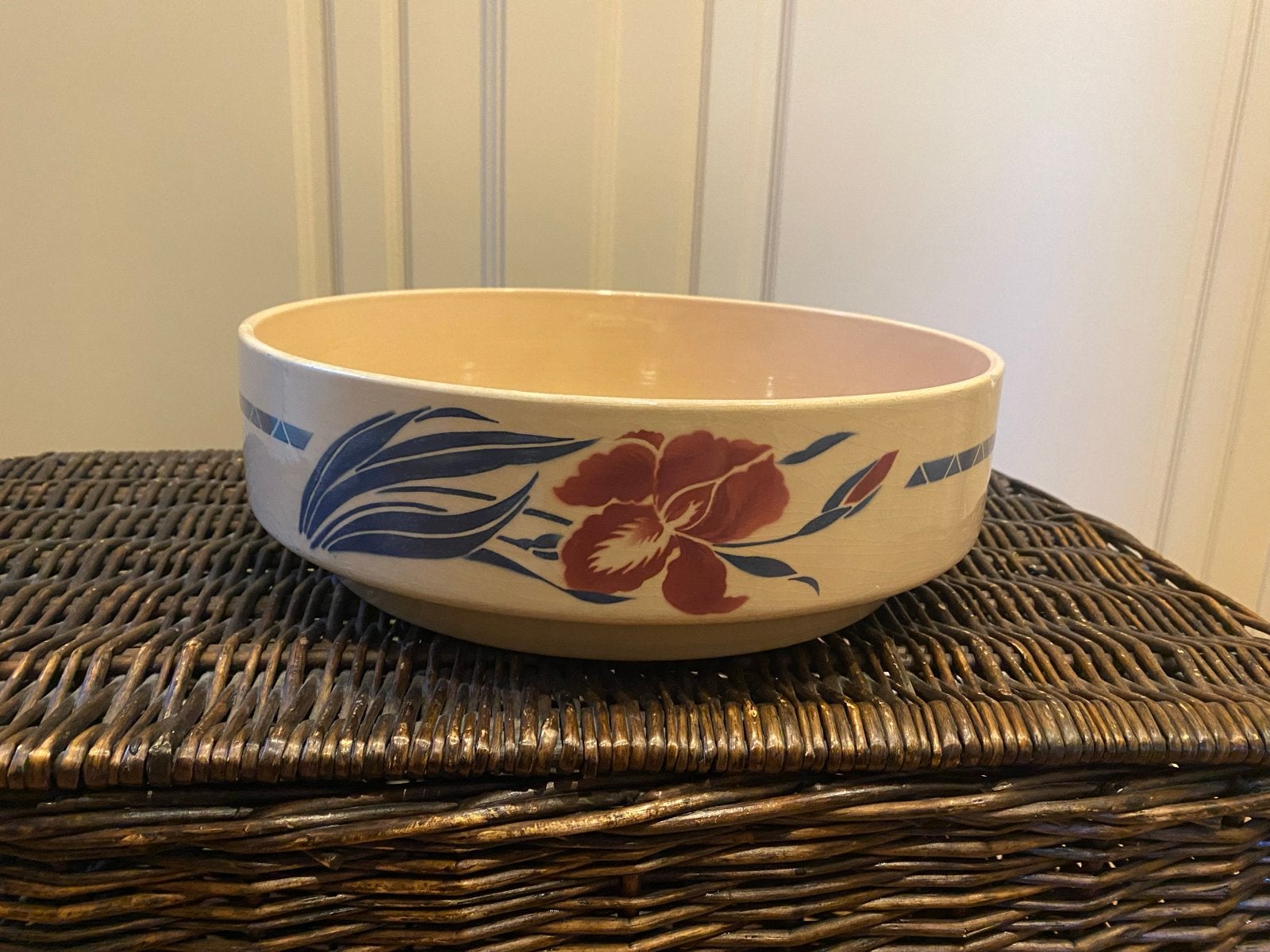 Grote Brocante Franse Schaal met Bloemmotief, Ophalen