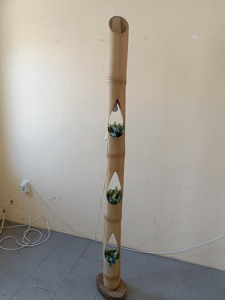 Speelse Bamboe Vloerlamp met Plantenhouder - Uniek Design, Ophalen, Bohemian, Natuurlijk, Speels, Gebruikt, 150 tot 200 cm