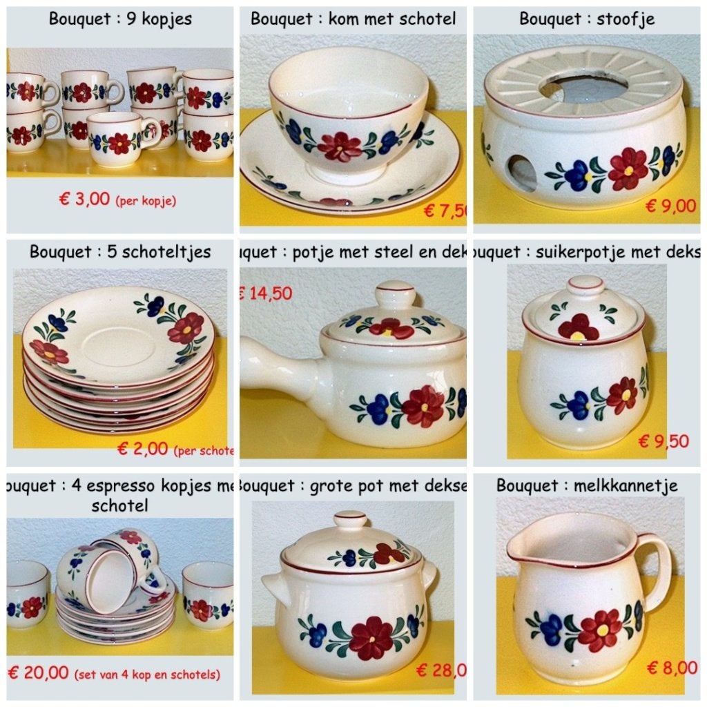 delen van servies Brabants Bont van Bouquet, Huis en Inrichting, Keuken | Servies, Ophalen, Overige typen, Zo goed als nieuw, Overige stijlen