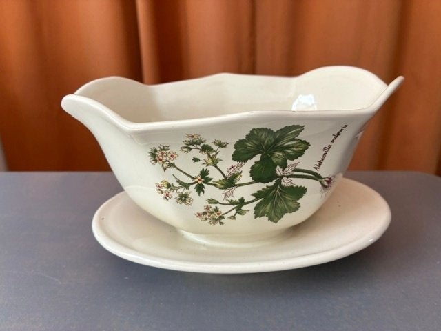 Juskom met schotel - Botanisch design - 10,5x20 cm, Huis en Inrichting, Keuken | Servies, Ophalen, Gebruikt, Overige merken, Kom(men)