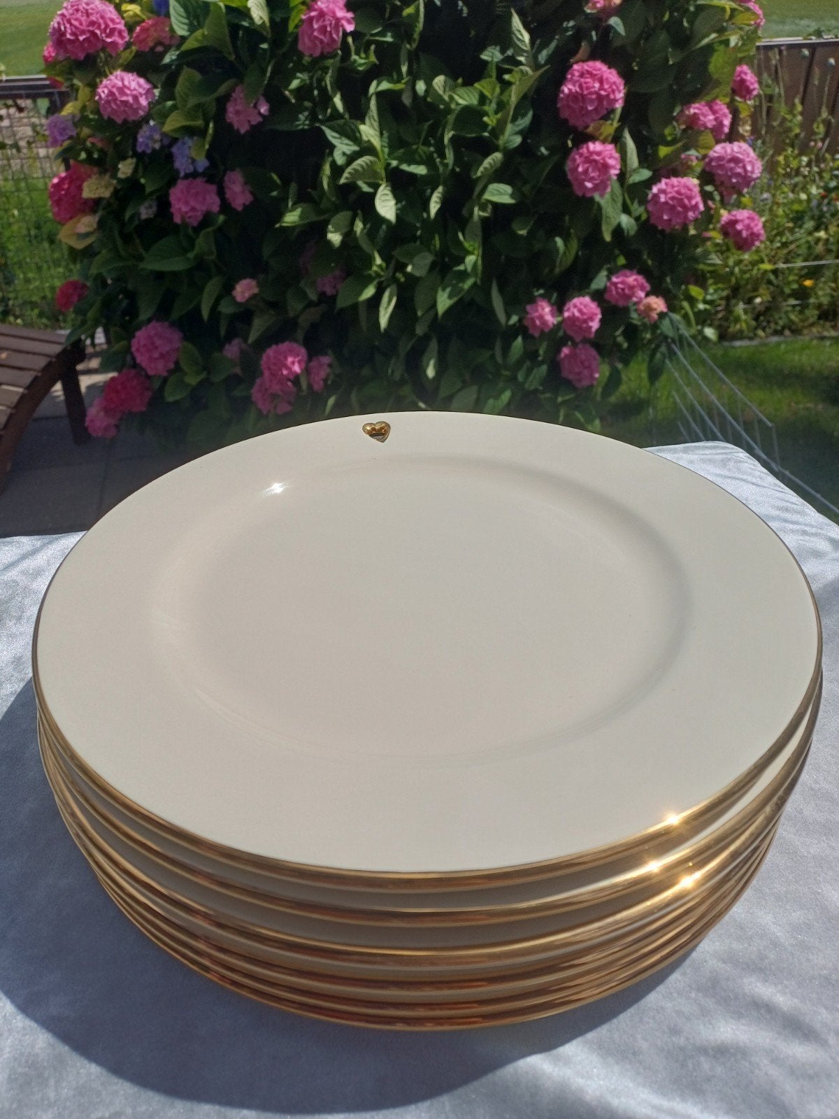 6 Puntgave Grote Borden met "open hartje" diam. 26.5 cm € 35, Ophalen, Overige stijlen, Bord(en)