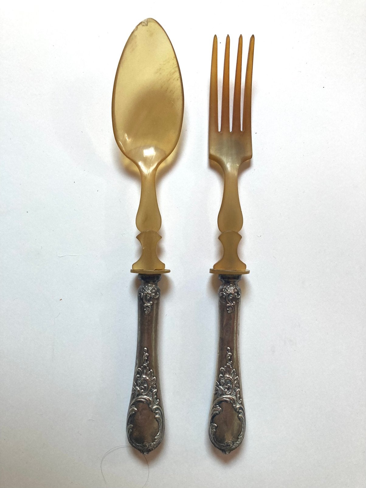 Zilver/ celluloid sla serveer set, 1890-1920., Antiek en Kunst, Antiek | Bestek, Ophalen of Verzenden