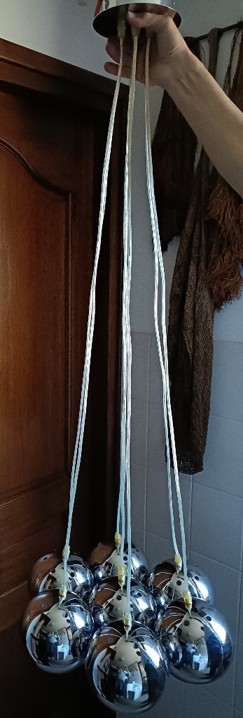 Vintage retro plafondlamp 7 RVS bollen (L26), Ophalen of Verzenden, Huis en Inrichting