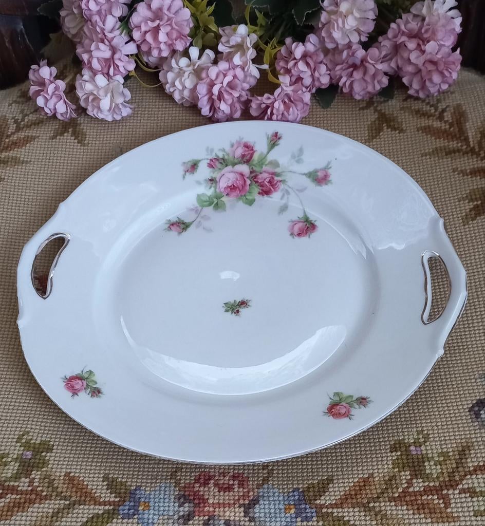 Mooie brocante serveerschaal, roze roosjes, Koeningszelt, Ophalen of Verzenden