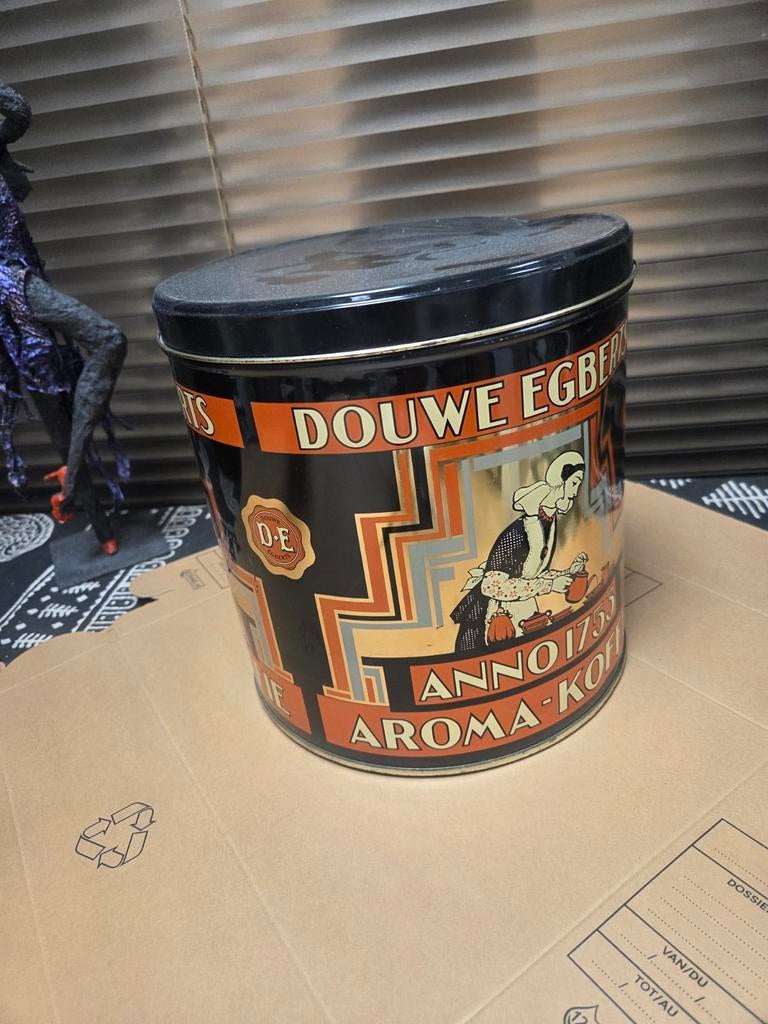 Vintage Douwe Egberts Groot Blik - Anno 1753 Aroma-Koffie, Verzamelen, Blikken, Ophalen of Verzenden, Gebruikt, Koffie, Douwe Egberts