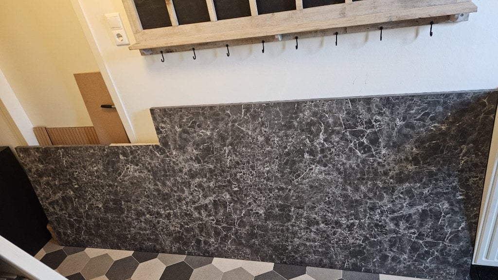 Werkblad marmerlook zwart, Ophalen, 200 cm of meer, Zwart, Nieuw