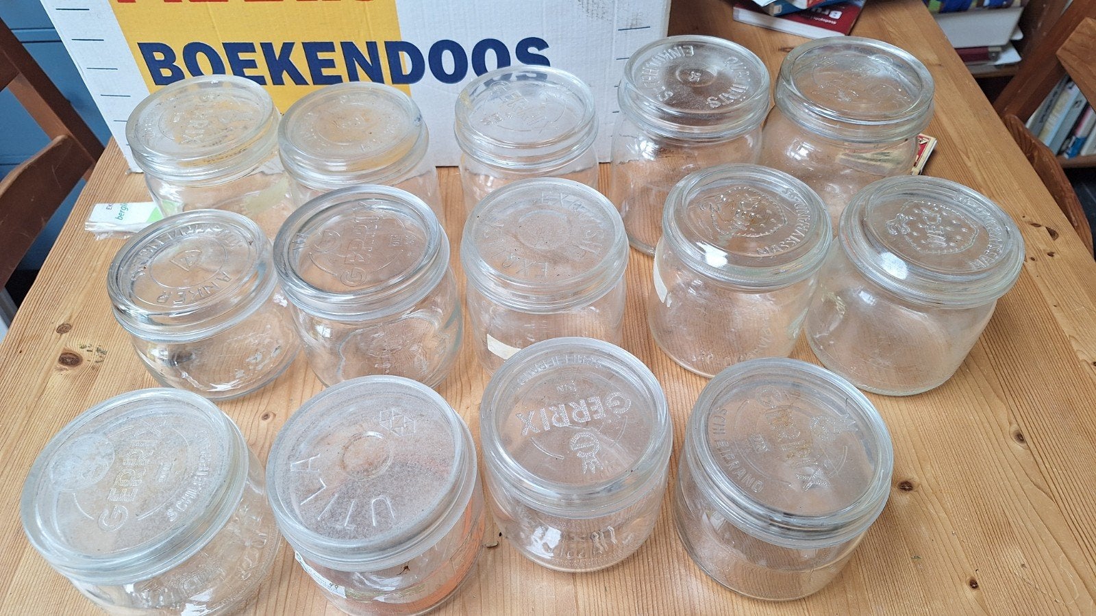 14 Weckpotten / Weckglazen in diverse groottes, Ophalen, Vintage, Gebruikt, Wit