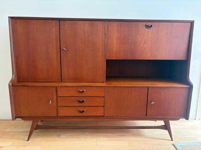 Wébé vintage teak kast / highboard – jaren 60, Gebruikt, 100 tot 150 cm, Teakhout, Ophalen of Verzenden