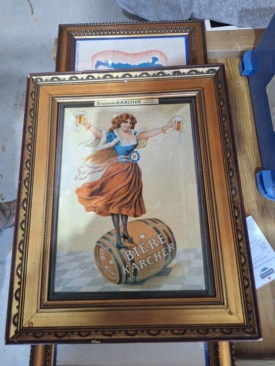 Vintage Bier Karcher blikken plaat in Lijst, Ophalen of Verzenden