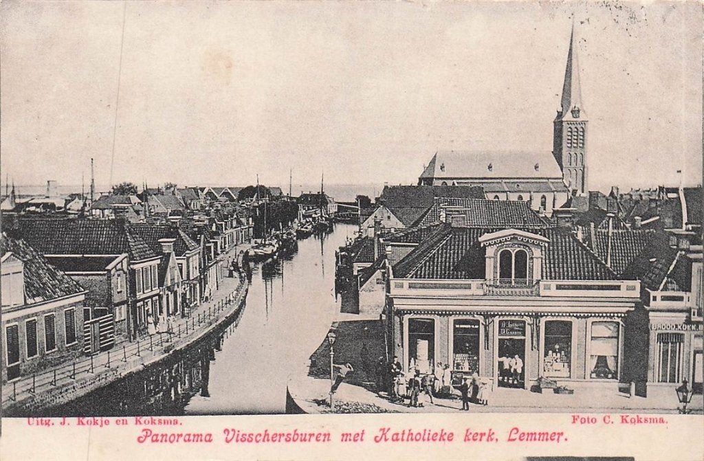 703-448-043 Panorama Visschersburen met Katholieke Kerk Lem, Verzenden, Voor 1920, Friesland
