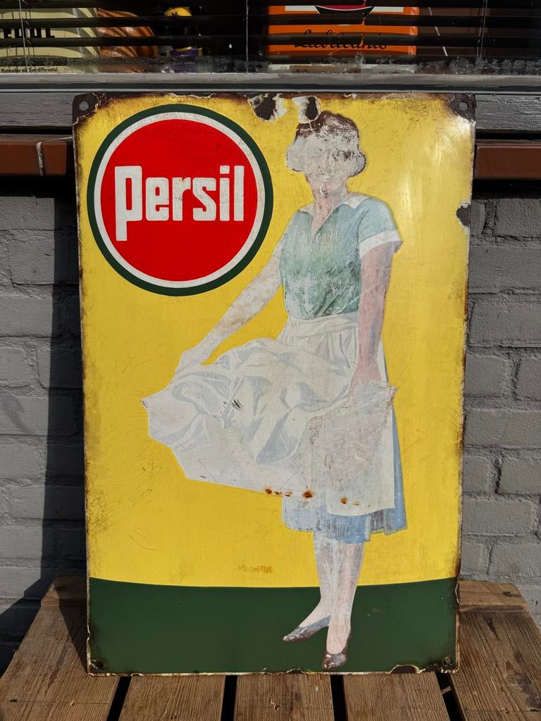 Vintage Persil Emaille Reclamebord - Zeldzaam, Ophalen, Gebruikt, Reclamebord