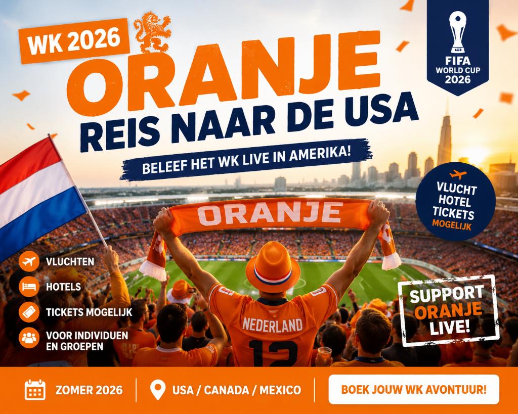 Oranje WK 2026 Reis USA, incl. Tickets & Hotel, Tickets en Kaartjes, Evenementen en Festivals, Twee personen, Meerdaags
