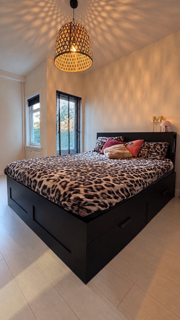 Ikea Brimnes bed 160 x 200 cm zwart - inclusief lattenbodem, Ophalen, Gebruikt, Zwart, Tweepersoons
