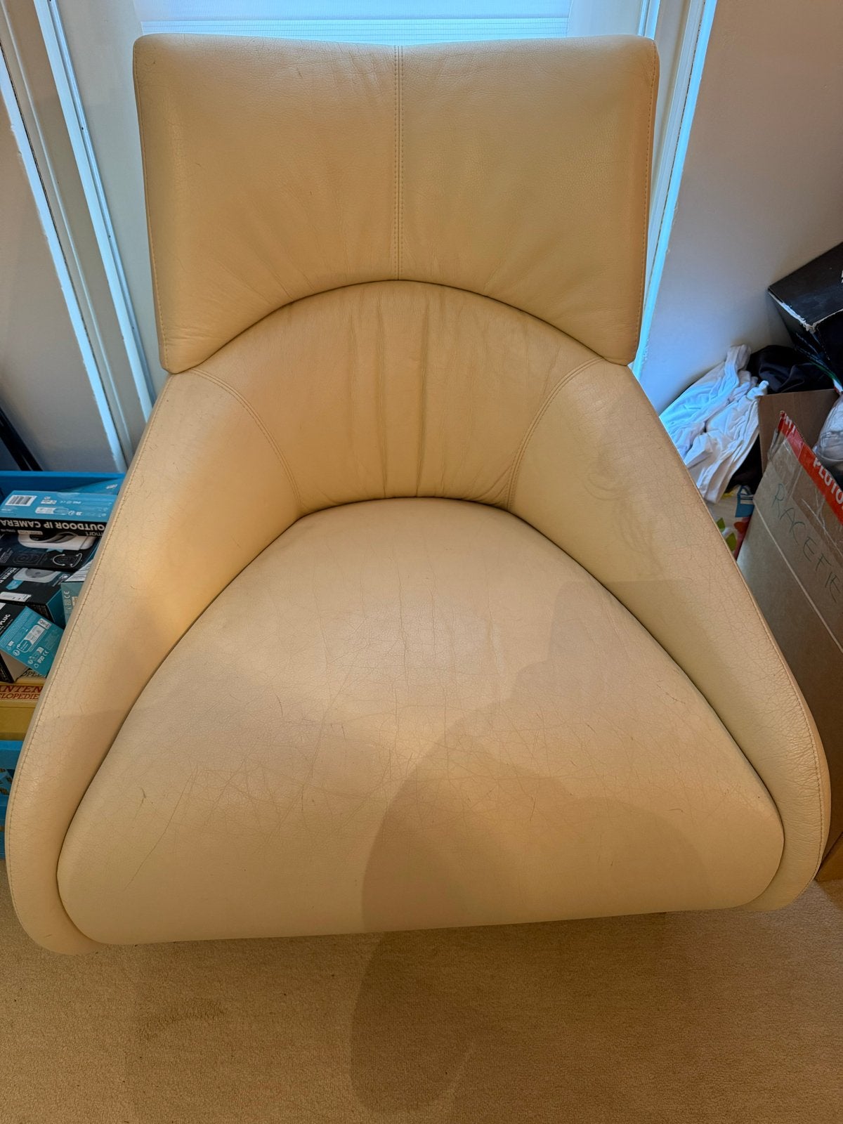Leolux Solymi crèmekleurige leren fauteuil, Ophalen, Gebruikt, Overige kleuren, Leer