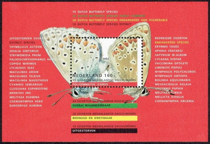 Nederland 1993, vlinders, blok., Postzegels en Munten, Verzenden, Postfris