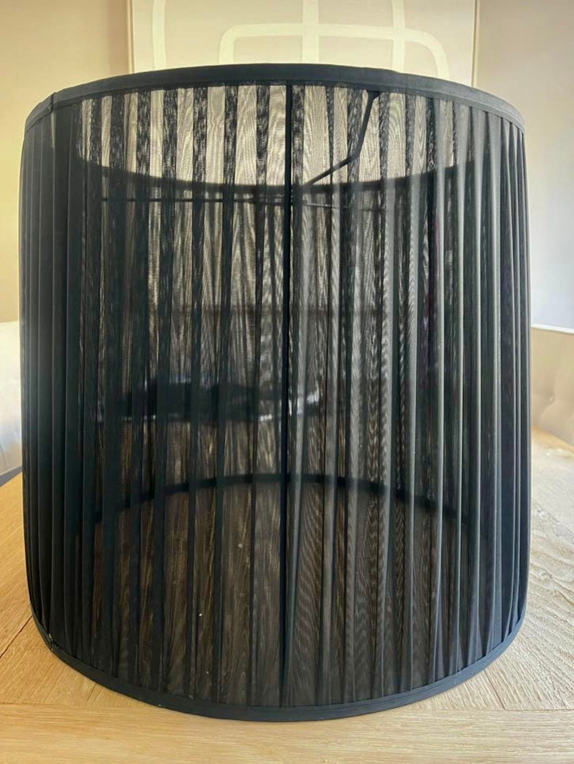 Zwarte plissé lampenkap, 40 cm, Zwart, 43 cm, Rond
