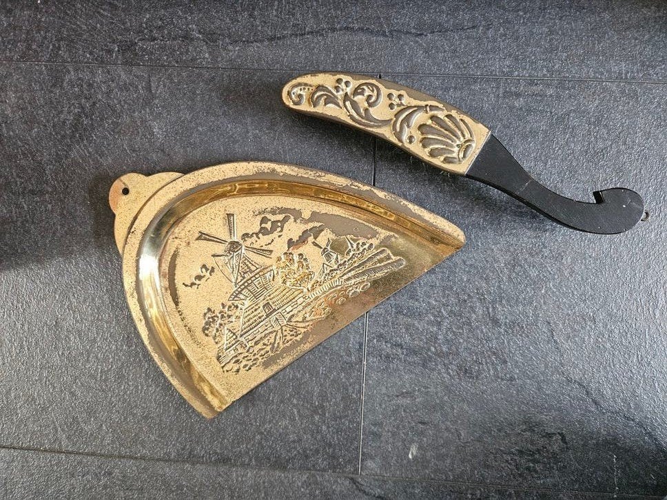 Vintage Koperen Stoffer en Blik met Molen Decoratie, Ophalen of Verzenden