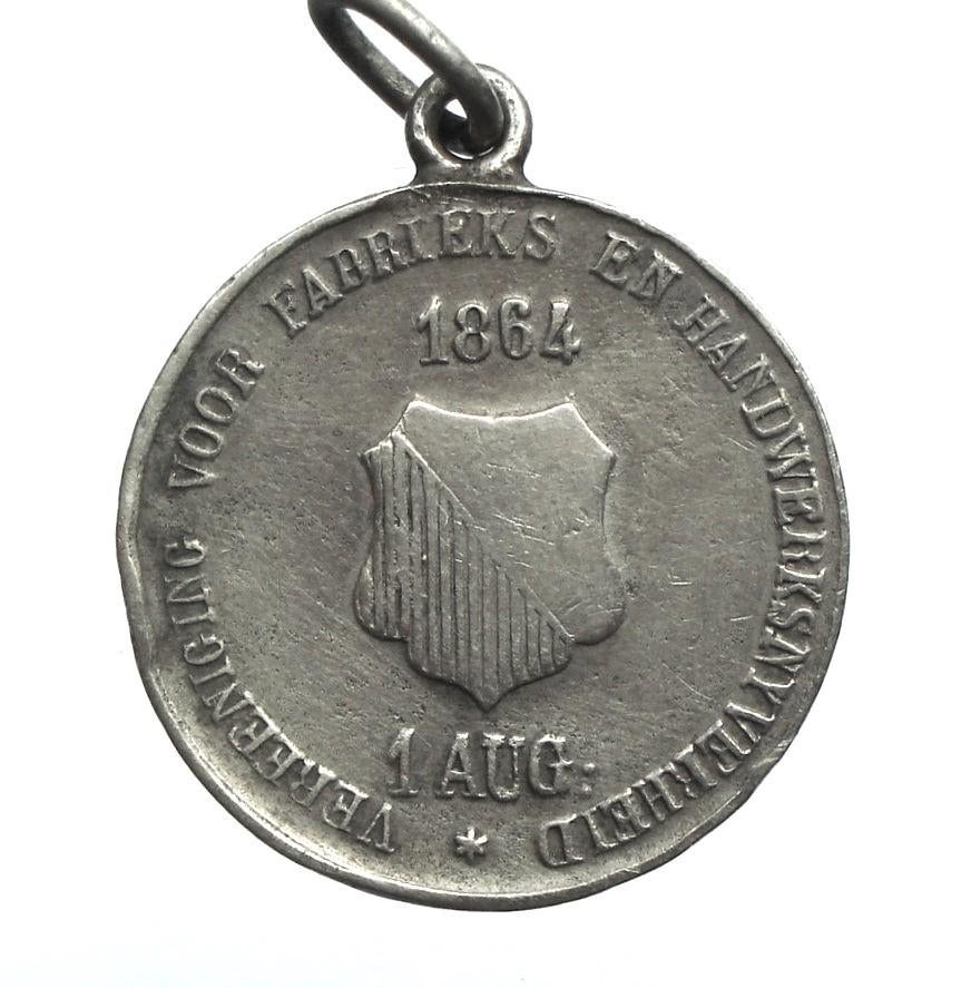 Nederland penning Ver. voor fabriek en h.w. 1864 (zeldzaam), Ophalen of Verzenden, Zilver, Nederland