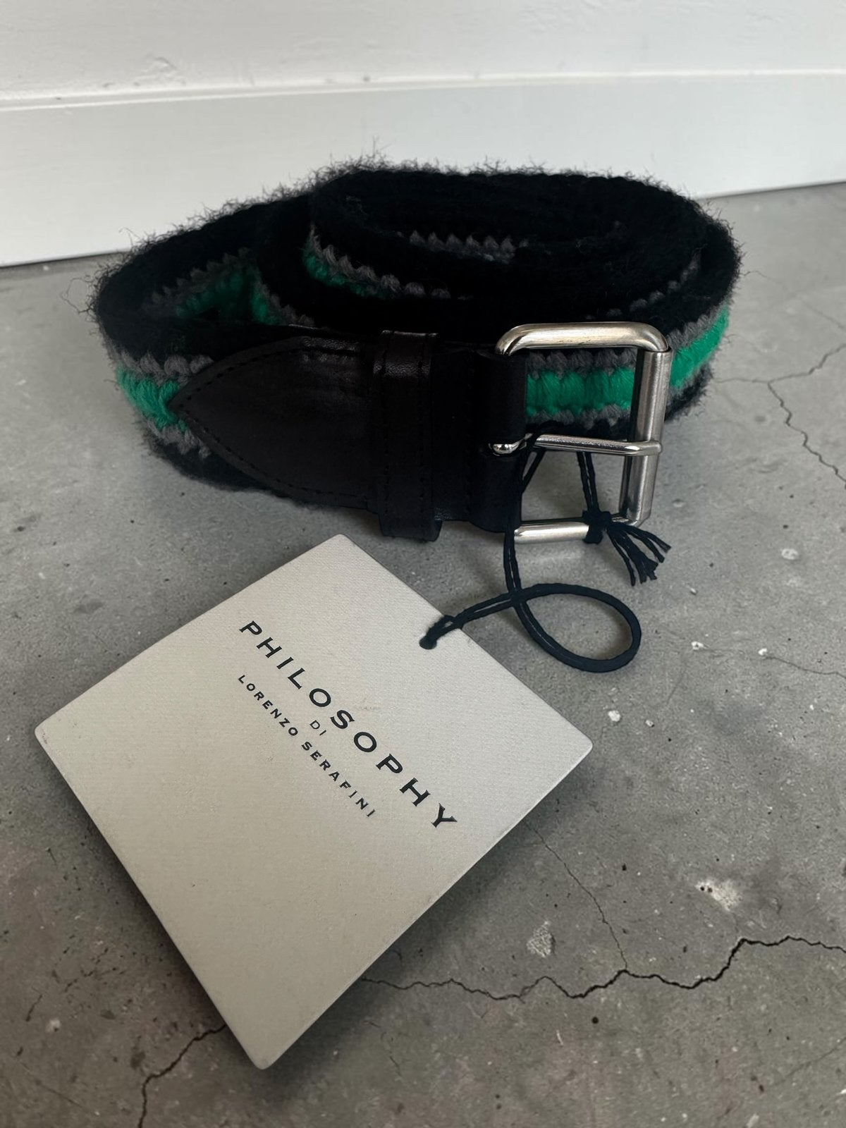 Philosophy di Lorenzo Serafini riem zwart knit groen 122, Ophalen of Verzenden, Zo goed als nieuw, Zwart, 100 cm of meer