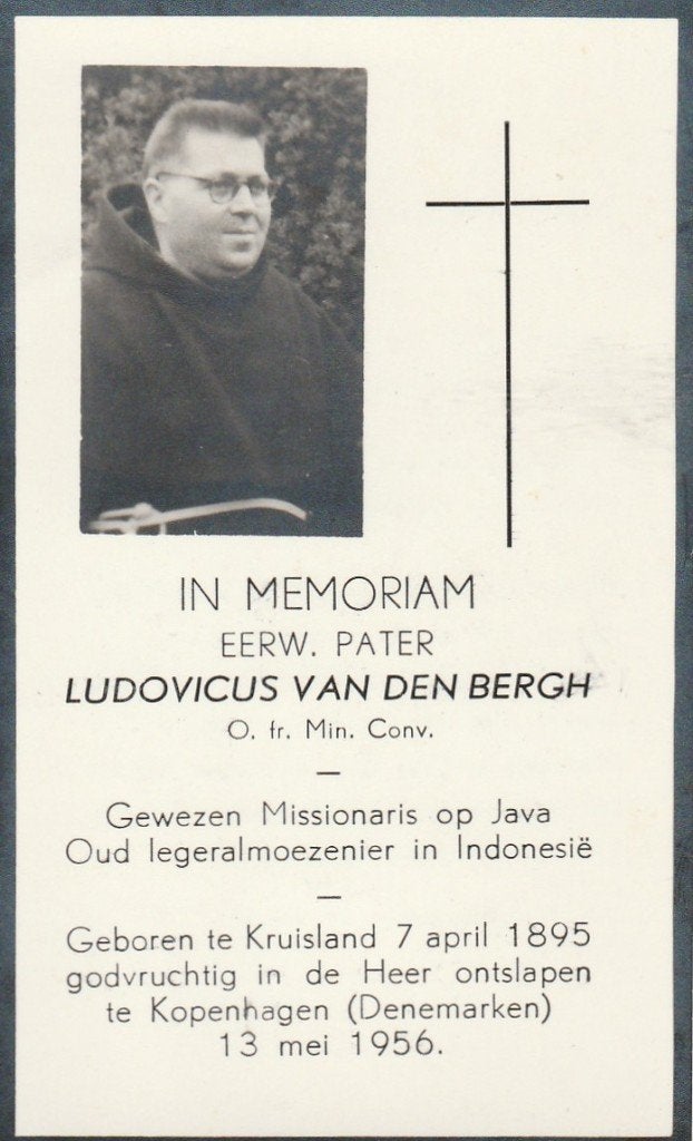pater van den bergh-kruisland 1956 kopenhagen, Ophalen of Verzenden, Bidprentje