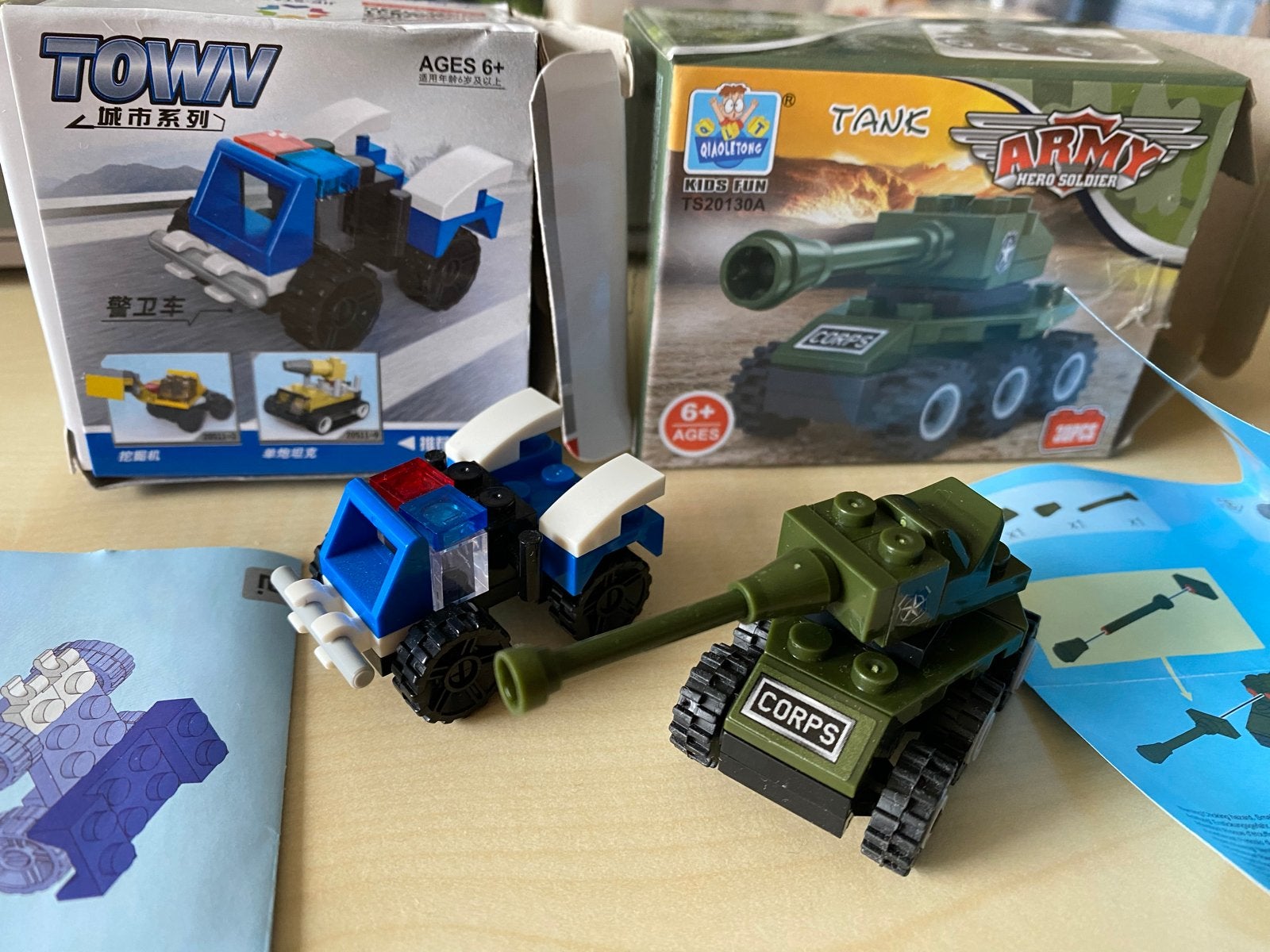 Bouwblokjes set: Politieauto en Tank (zgan), Ophalen of Verzenden, Nieuw, Overige merken