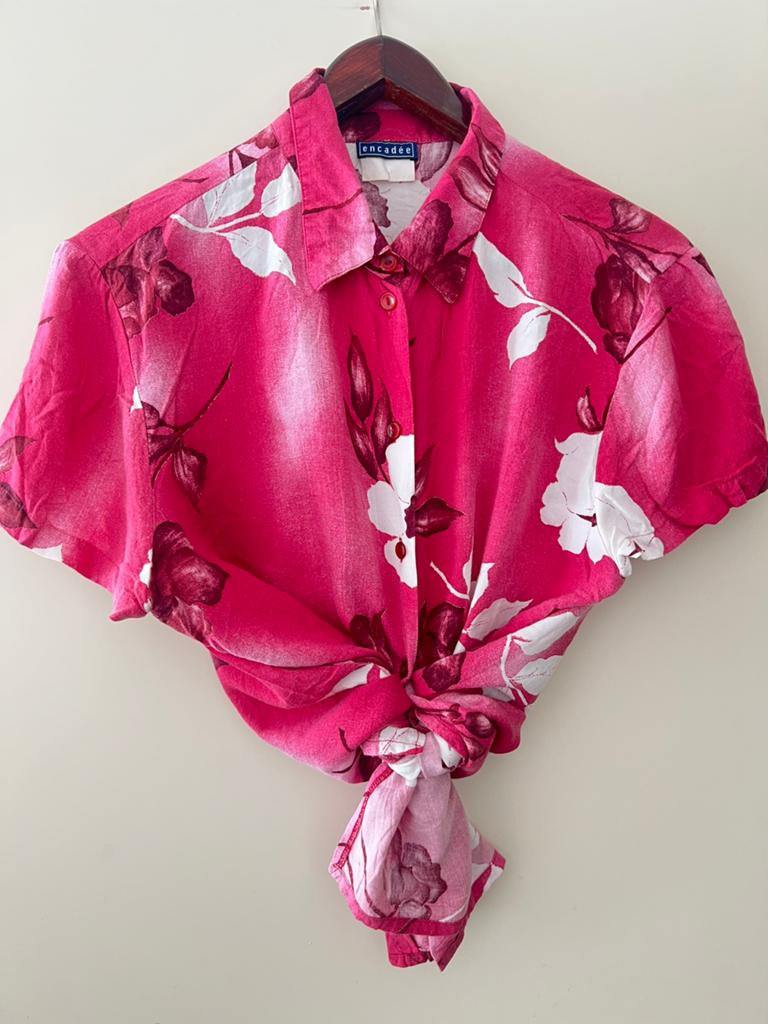 Vintage blouse roze met bloemen, Ophalen of Verzenden, Zo goed als nieuw, Maat 46/48 (XL) of groter, Roze