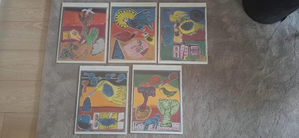 5x Corneille zeefdrukken (Cobra stijl) ingelijst, Antiek en Kunst, Kunst | Litho's en Zeefdrukken, Ophalen of Verzenden