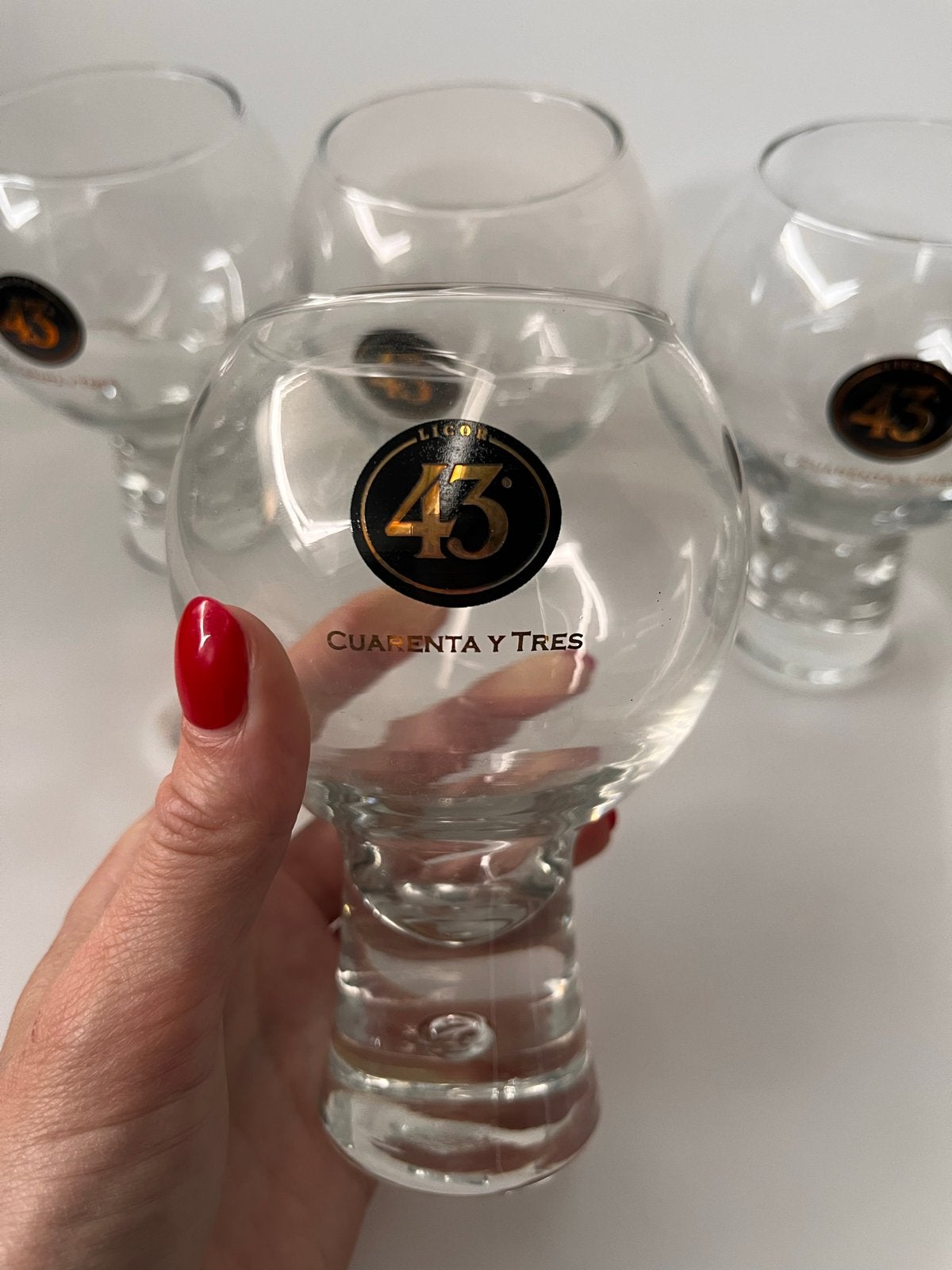 Set van 4 Licor 43 glazen - Cuarenta y Tres, Ophalen, Zo goed als nieuw, Glas