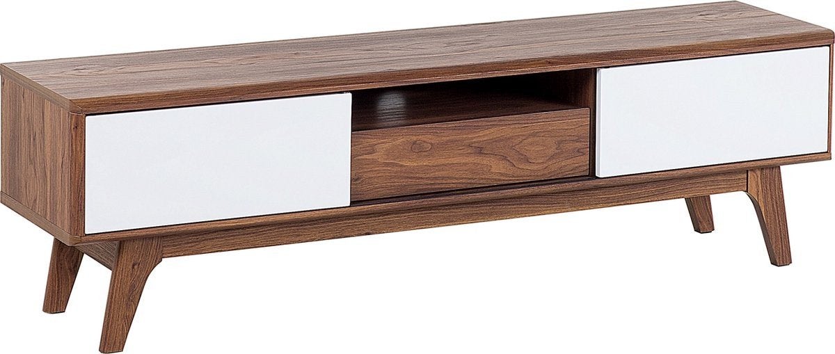 Beliani Eerie TV-meubel walnoot/wit - z.g.a.n., Ophalen, Zo goed als nieuw, 25 tot 50 cm, Minder dan 100 cm