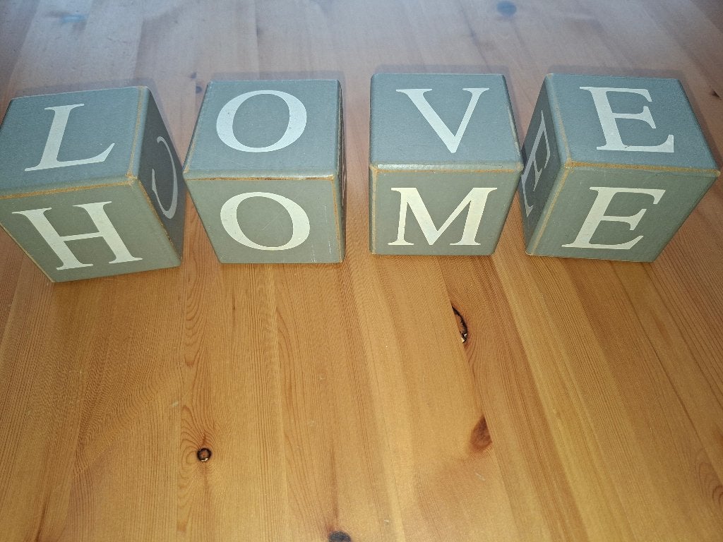 Decoratieve houten blokken 'LOVE HOME', Ophalen, Hout, Gebruikt, Landelijk