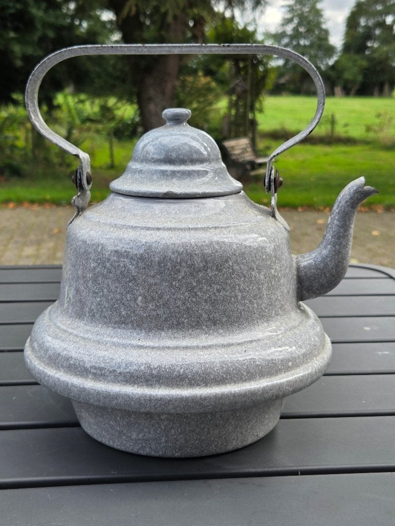 Vintage emaille waterketel / zakketel  grijs gewolkt, Antiek en Kunst, Ophalen