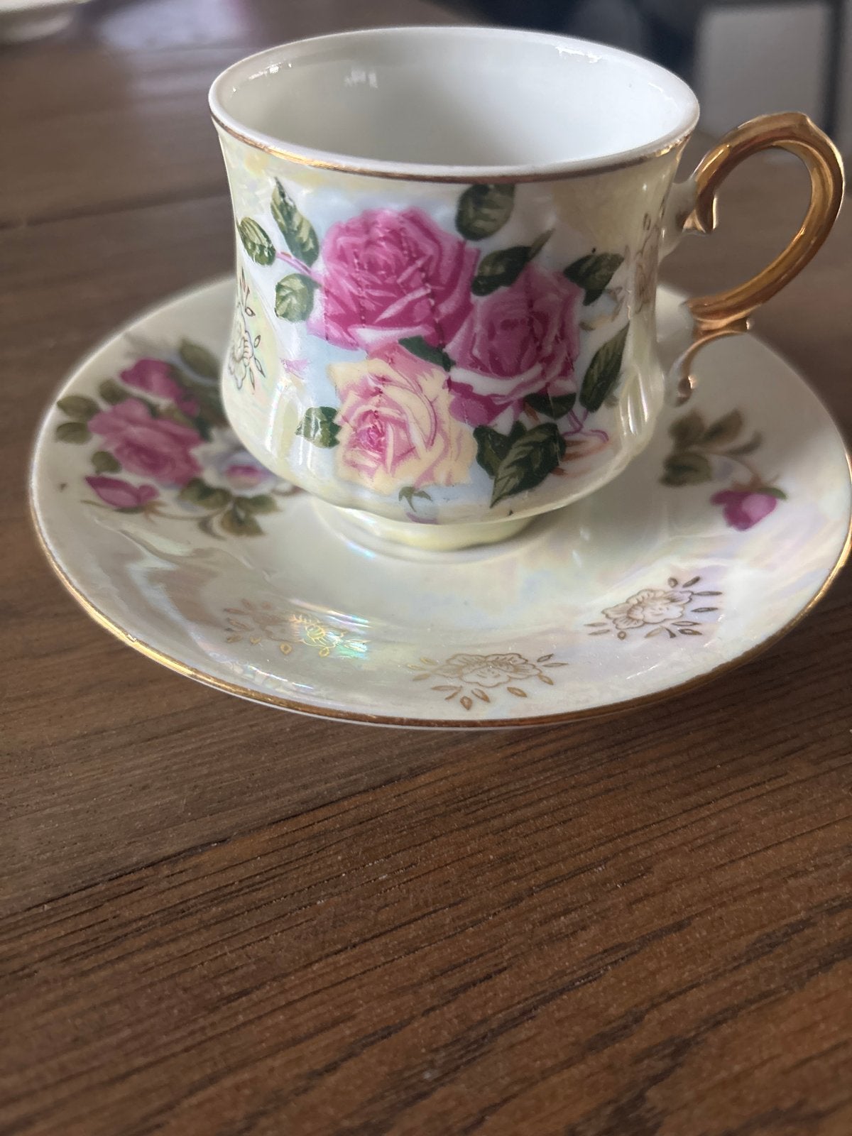 Vintage theekopje met schotel - Rozenmotief, Antiek en Kunst, Ophalen of Verzenden