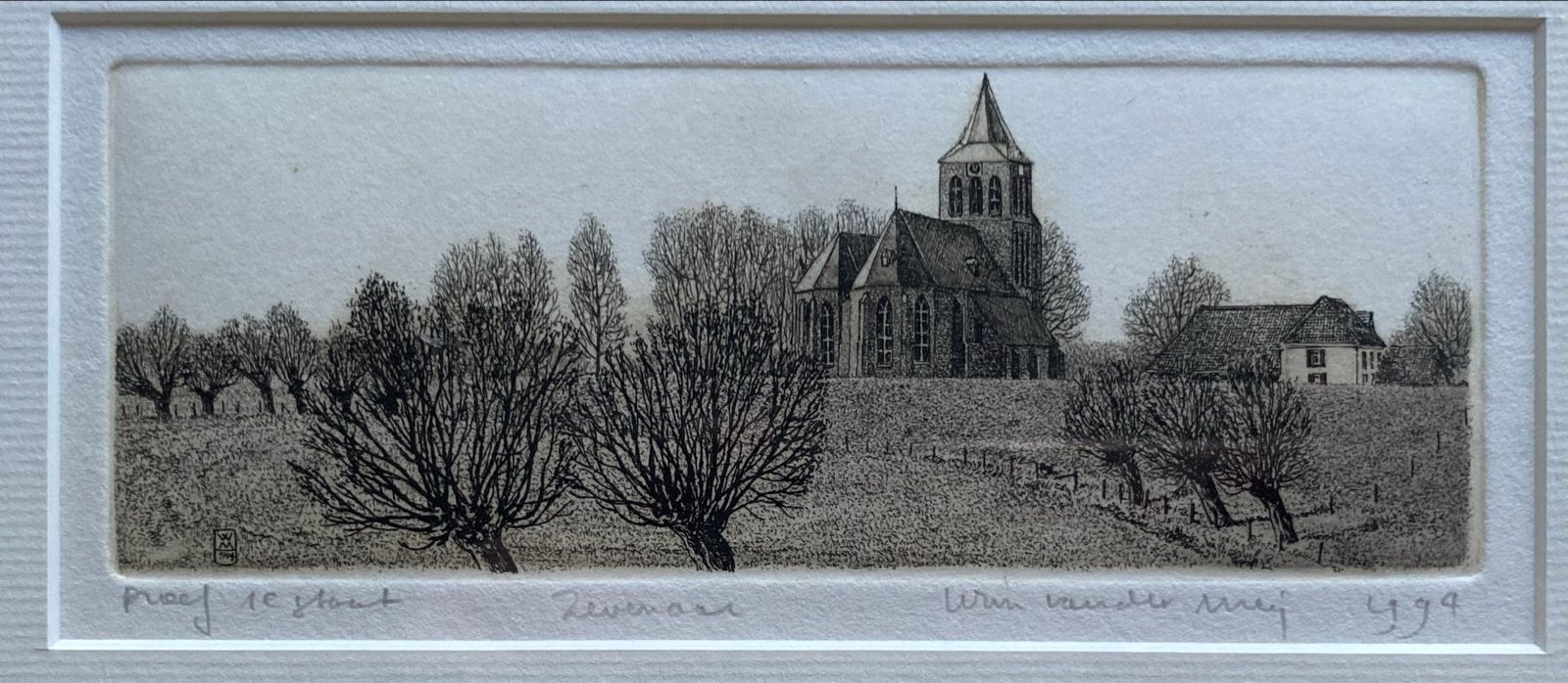 Wim van der Meij - Ets Zevenaar' (1994) - Proef 1e Staat, Antiek en Kunst, Ophalen of Verzenden, Gesigneerd, Landschap, 1950 - 1999