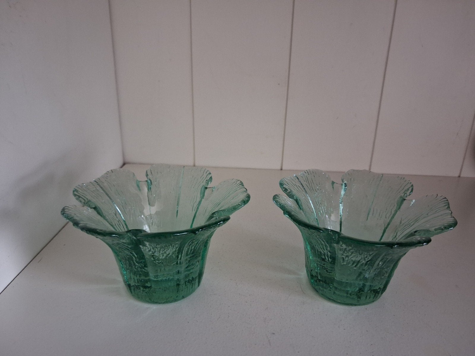 Vintage Viking theelichthouder ijsgroen glas 7x10, Antiek en Kunst, Ophalen of Verzenden